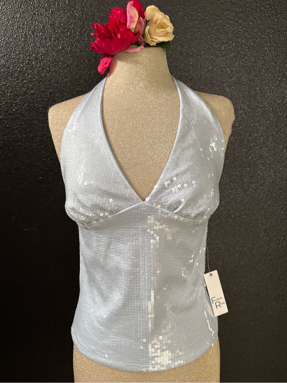 Silver Sequin Halter Top